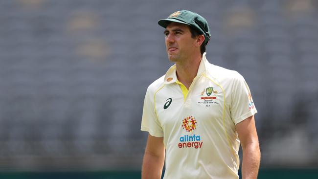 PERTH, AUSTRALIA - DECEMBER 04: Pat Cummins of Australia looks on after victory during day five of the First Test match between Australia and the West Indies at Optus Stadium on December 04, 2022 in Perth, Australia. (Photo by Cameron Spencer/Getty Images)