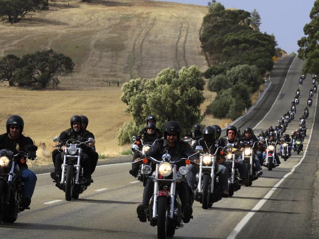 Gypsy Jokers and others run through the Barossa Valley north of Adelaide. Picture: Rob Hutchison.