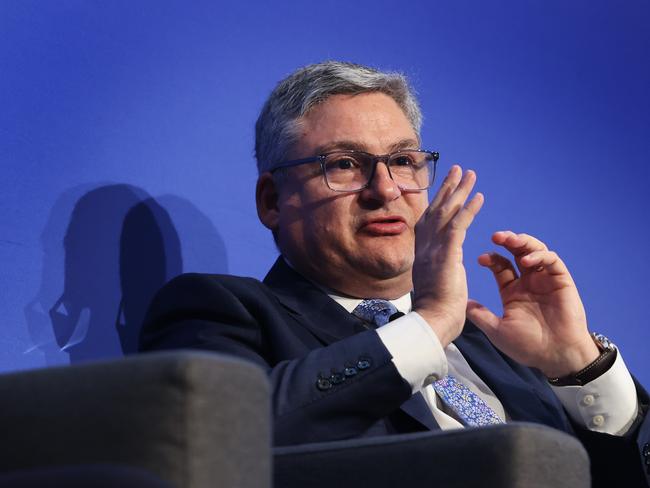 14/11/24: Dr Raphael Arndt, CEO Future Fund speaks at the ASIC Annual Conference at the Hilton hotel. John Feder/The Australian.