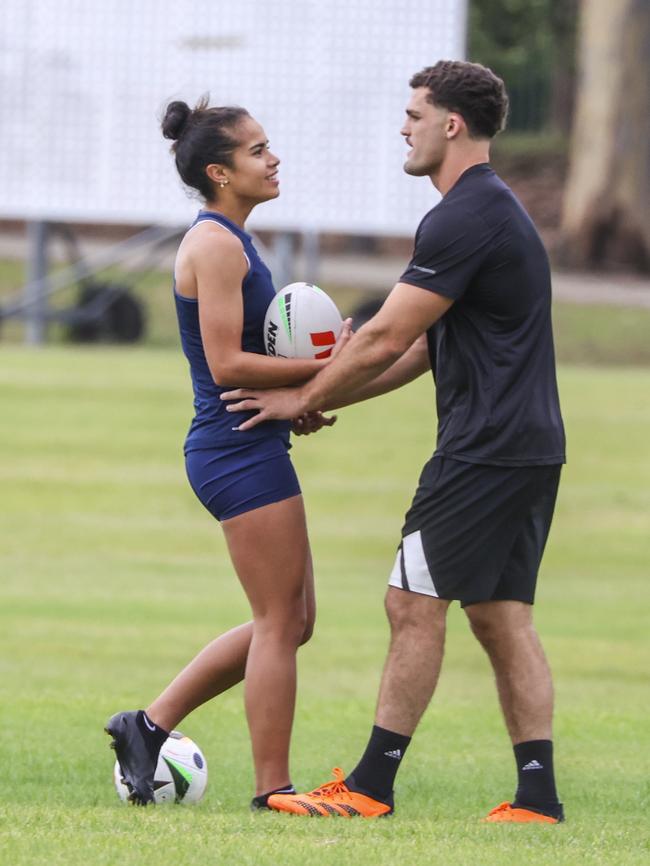 The loved-up pair headed down to the local oval.