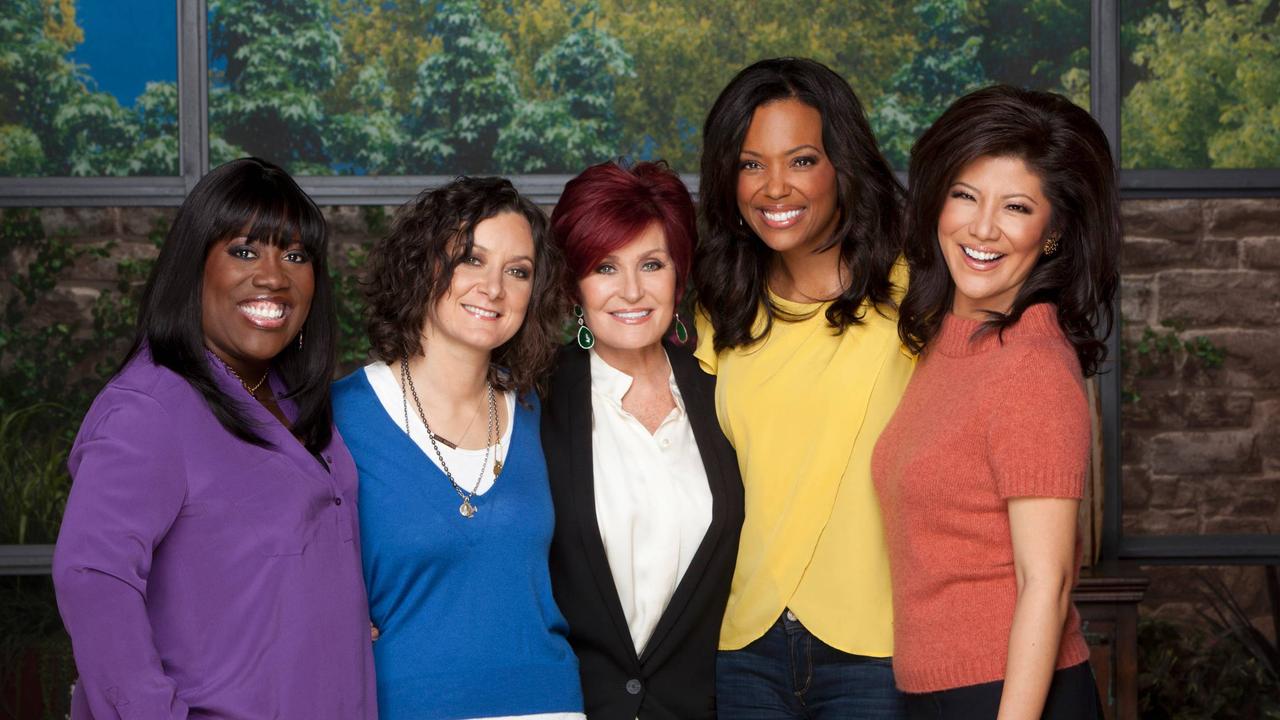 The Talk hosts, L-R: Sheryl Underwood, Sara Gilbert, Sharon Osbourne, Aisha Tyler and Julie Chen.