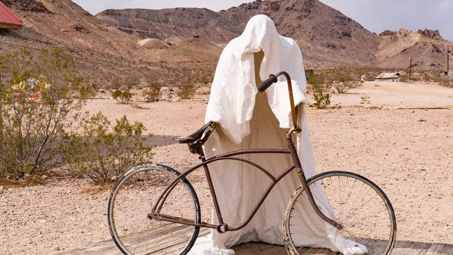 Ghost Rider sculpture by artist Albert Szukalski at Rhyolite, Nevada.