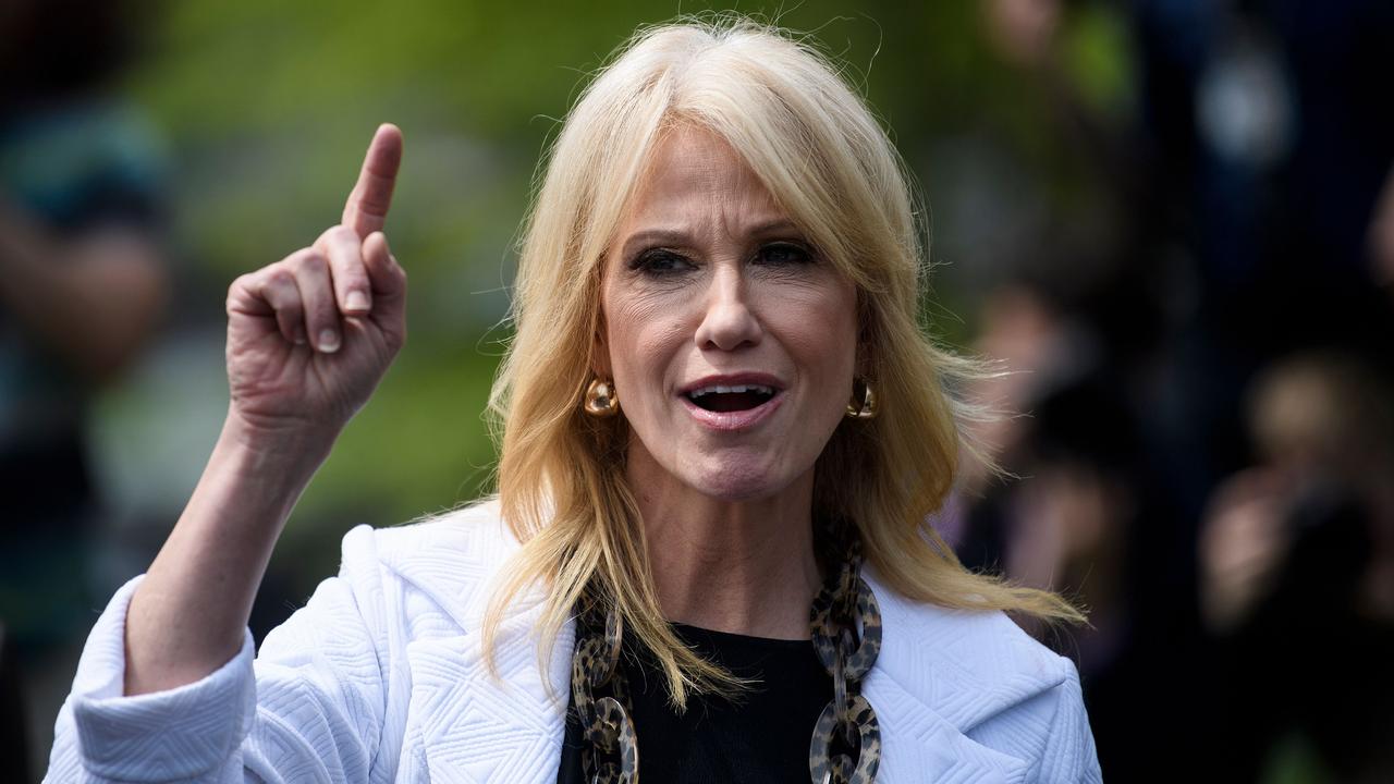 Conway speaks to reporters outside the White House after the release of the Mueller Report, on April 18, 2019, in Washington, DC. Picture: AFP