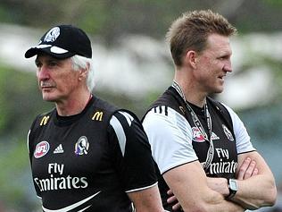  2011 Grand Final. Geelong v Collingwood. MCG. Malthouse talks with Buckley. 