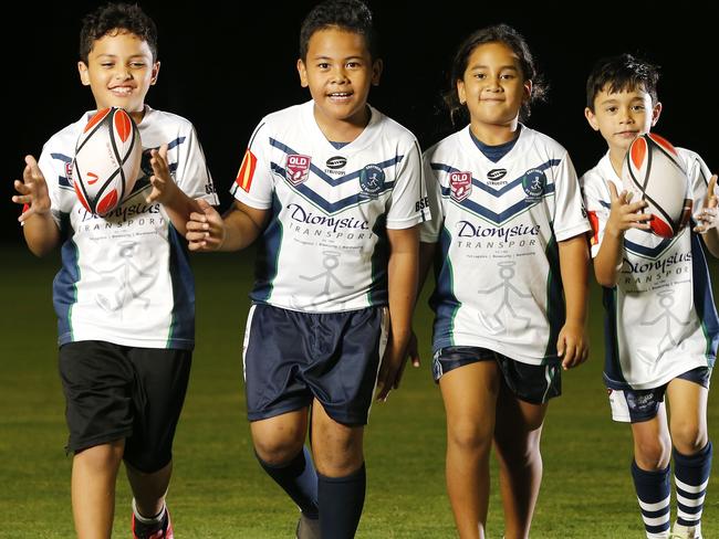 Petelo Bollinger, 7, Jaydan Pereia, 7, Tamaine Enkera-Raveora, 7, Kenzington de la Cruz-Enkera, 8, from Brothers Saint BrendanÕs Rugby League Football Club, Brisbane 27th of February 2020.