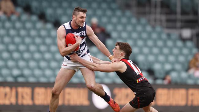 Josh McGuinness Lauderdale and David Summers North Launceston. TSL grand final 2024 - North Launceston V Lauderdale. Picture: Nikki Davis-Jones