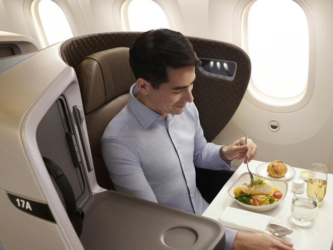 Singapore Airlines business class on the Airbus A350-900.