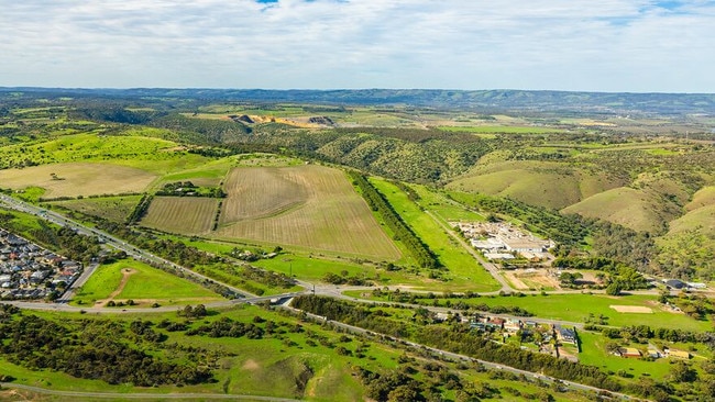 Land where up to 2000 new homes will be built for a new suburb in Adelaide's south, to be called Onkaparinga Heights. Picture: Renewal SA