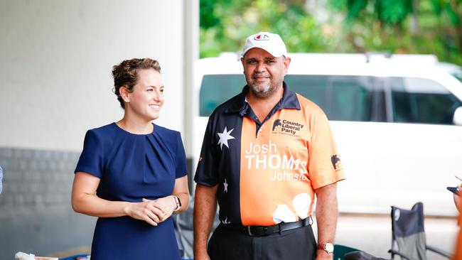 NT Opposition Leader Lia Finocchiaro with the CLP’s Johnston by-election candidate Josh Thomas in February