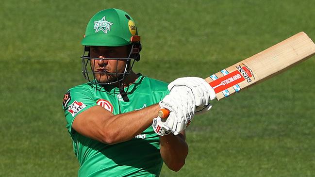 HOBART, AUSTRALIA - JANUARY 04: Marcus Stoinis of the Melbourne Stars bats during the Big Bash League match between the Melbourne Stars and the Hobart Hurricanes at Blundstone Arena, on January 04, 2021, in Hobart, Australia. (Photo by Robert Cianflone/Getty Images)