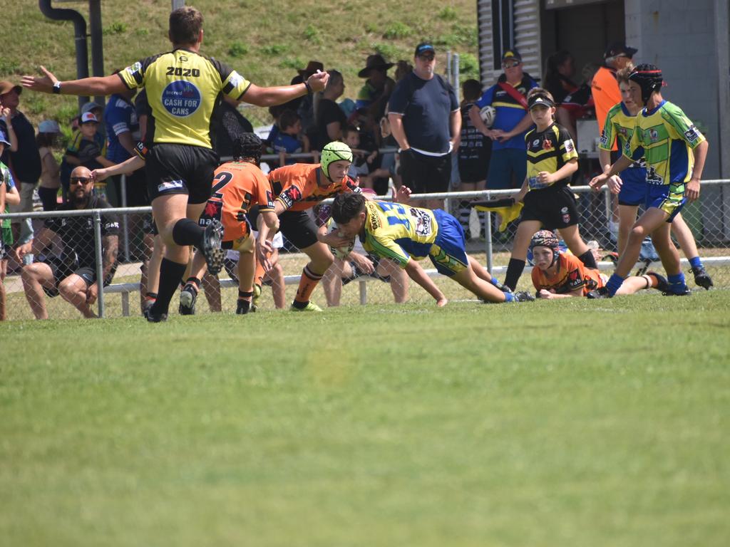 Lachlan Whippy in the Wests Tigers and Wanderers under-14s rugby league final in Mackay, August 28, 2021. Picture: Matthew Forrest