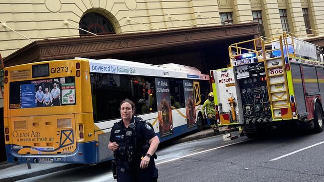 The scene of the crash in Brisbane CBD. Picture: Supplied/ Jordan311R via Reddit