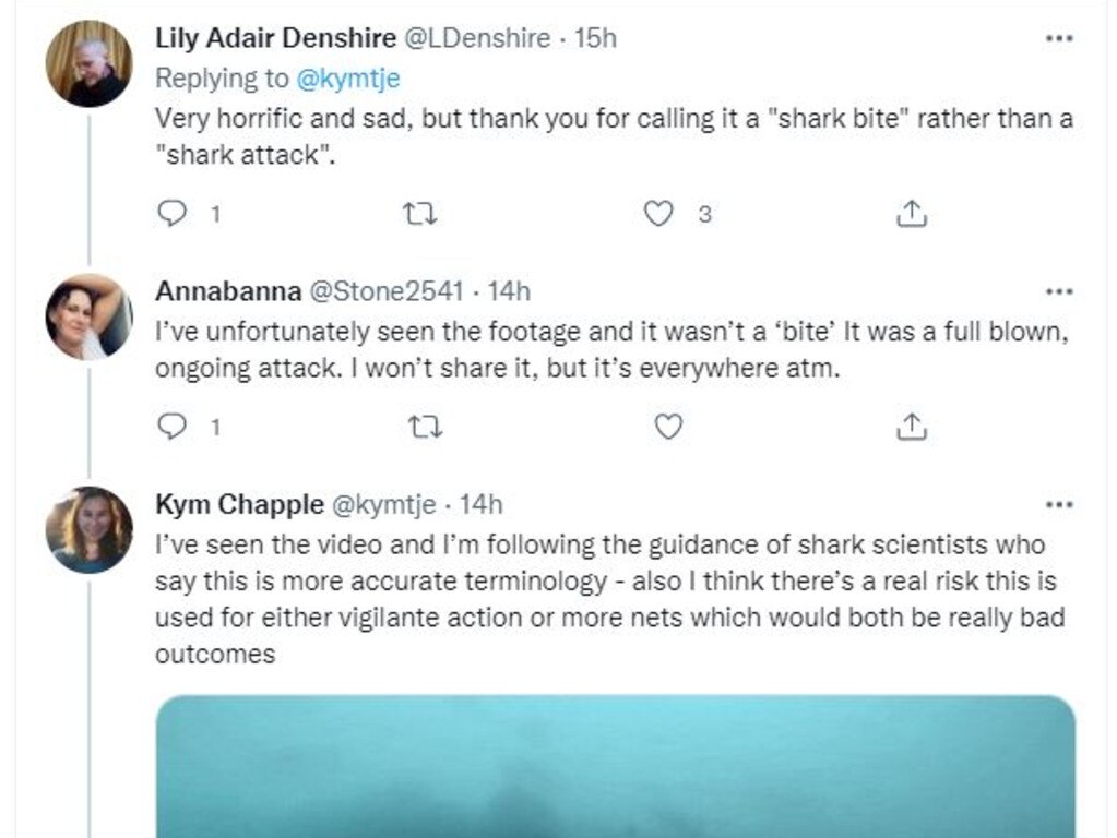 A tweet from Randwick deputy mayor Kym Chapple who referred to Wednesday's incident as a "shark bite" rather than an attack.