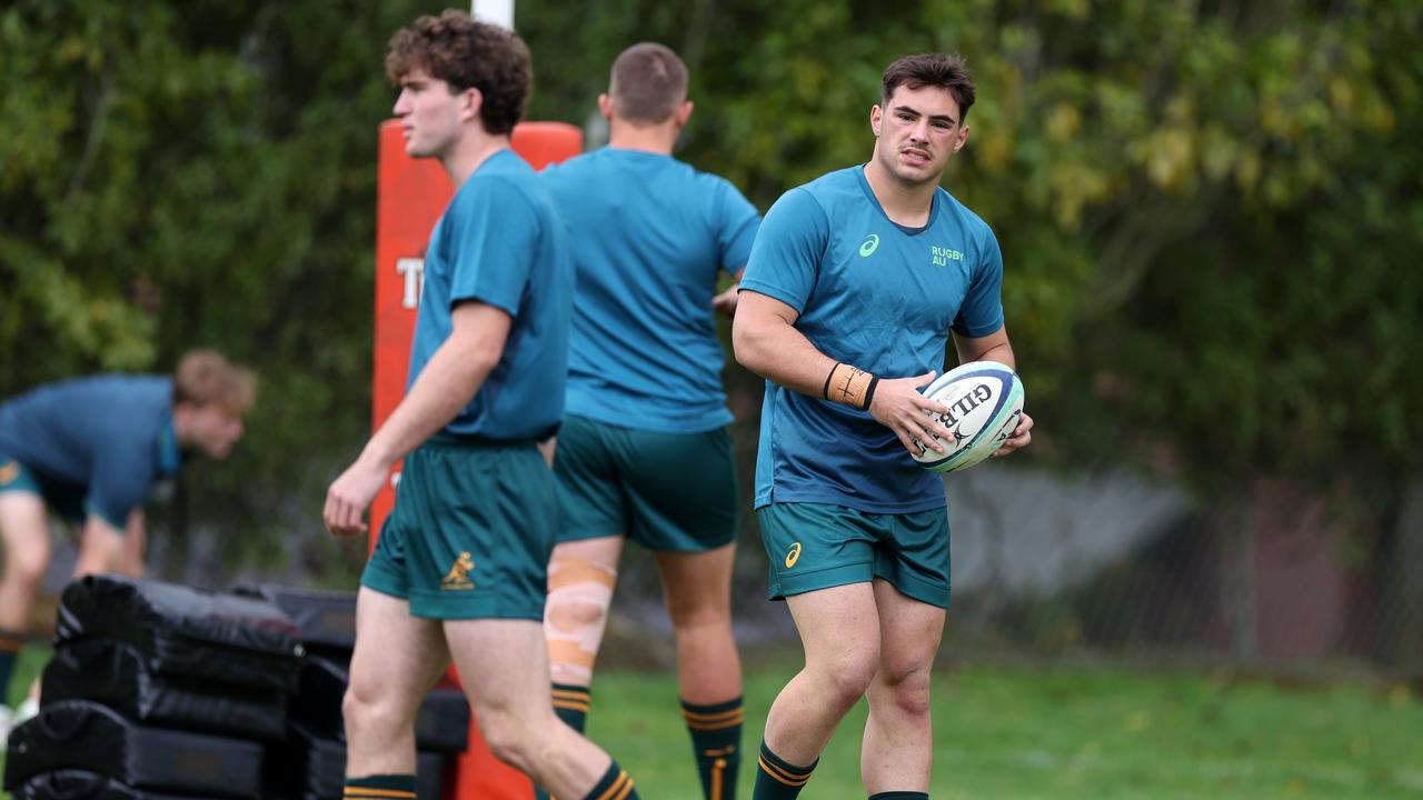 Zach Fittler on warm-up before the Australia U18s v New Zealand Schools match at Waikato Pictures: Fiona Goodall/Getty Images for Rugby Australia