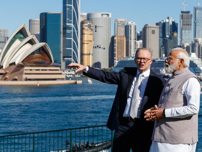 SYDNEY, AUSTRALIA - NewsWire Photos MAY 24, 2023: POOL:  Indian Prime Minister Narendra Modi was officially welcomed to Admiralty House in Sydney today by Prime Minister Anthony Albanese. Picture: NCA NewsWire / David Swift