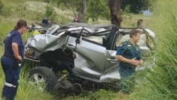 Emergency services at the scene of a Prado crash on Emu Park Road, Tungamull, on February 1.