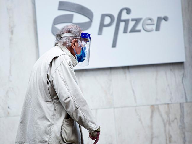 Pfizer headquarters in New York. The US is rolling out 60 million booster shots of the jab immediately. Picture: AFP