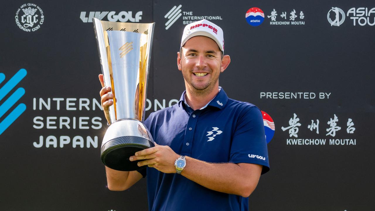 Lucas Herbert celebrates his victory in Japan. Picture: Graham Uden / Asian Tour / AFP