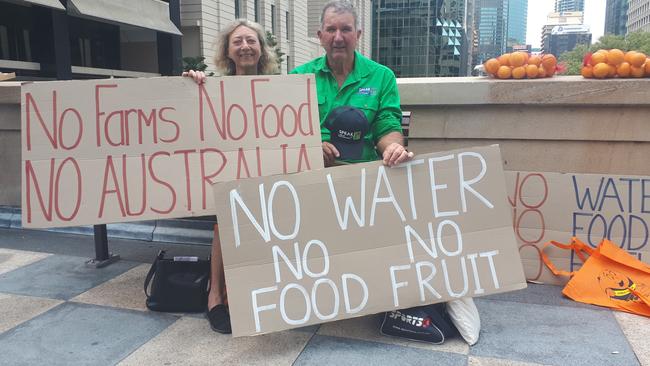 Irrigators Rowena Jackson and Alan Wragge travelled to Brisbane from Deniliquin, NSW, amid concerns about the Murray Darling Basin Plan. Picture: Michelle Etheridge