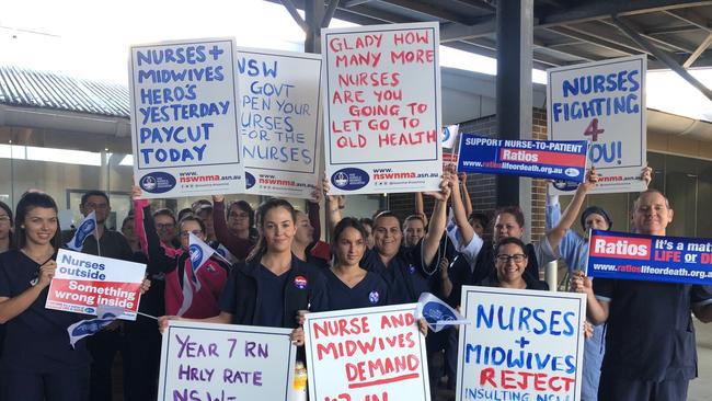 Nurses and Midwives at Tweed Heads Hospital walk off the job on June 9, 2021.