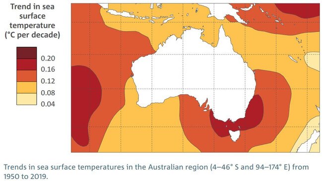 Southern Australian seas are getting particularly warmer. Picture: BOM