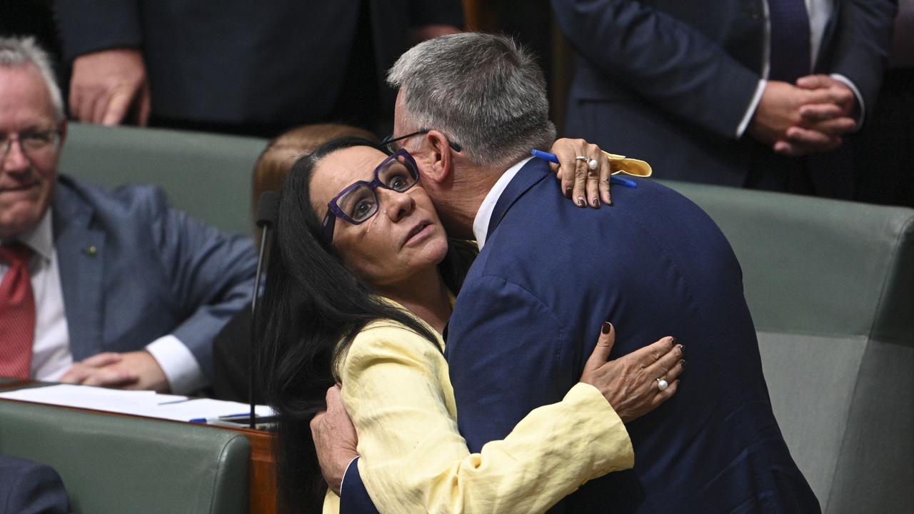 Indigenous Affairs Minister Linda Burney consoled Mr Fitzgibbon. Picture: NCA NewsWire / Martin Ollman