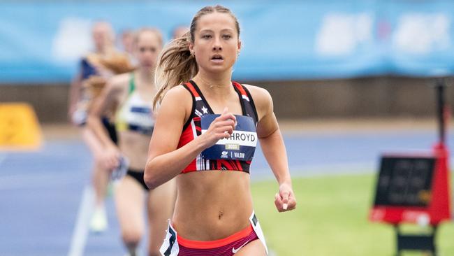 Ivy Boothroyd winning her heat in the girls 800m 15 years. Pic: Julian Andrews