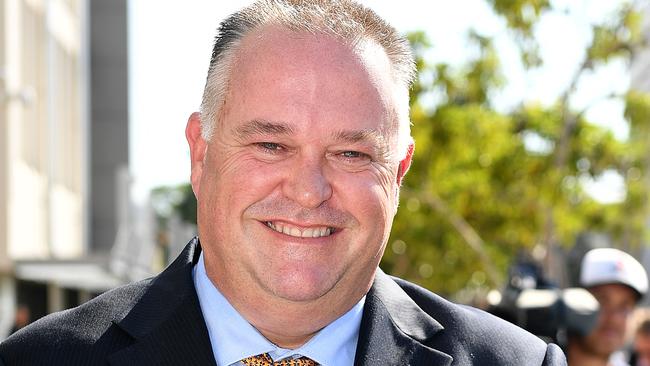 Former Queensland Police officer Rick Flori reacts as they emerge from the Southport Magistrates Court on the Gold Coast following his acquittal.