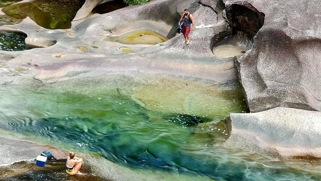 Division 1 Cairns Regional Councillor Brett Moller shot this photo in 2020 of a man trying to get to the other side of the Babinda Boulders after slipping into the water and being swept away in the dangerous no-go zone. PICTURE: BRETT MOLLER