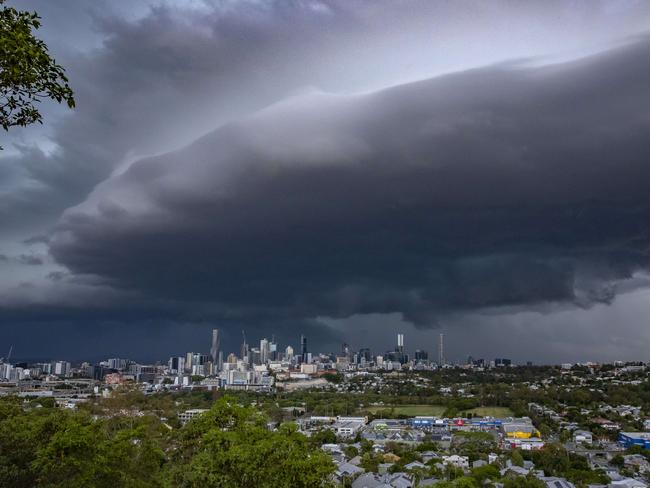 Storms clouds over Brisbane from Windsor, Monday, November 28, 2022 - Picture: Richard Walker