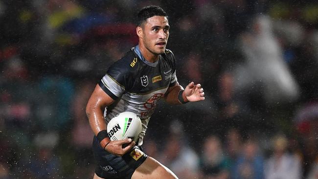 Valentine Holmes runs the ball for the Cowboys. Picture: Gregg Porteous/NRL Photos