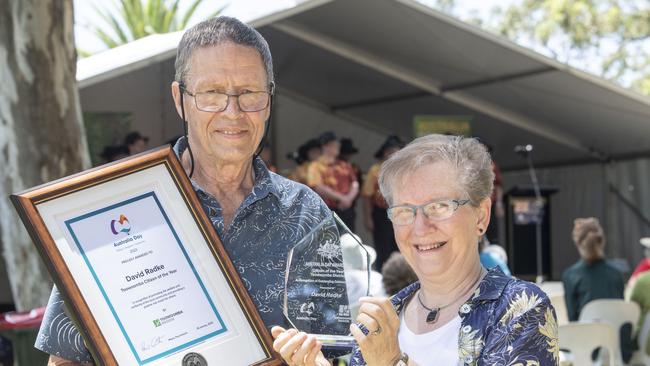 Toowoomba Citizen of the Year David Radke and his wife Beverley Radke. Australia Day celebrations at Picnic Point in Toowoomba. Picture: Nev Madsen.