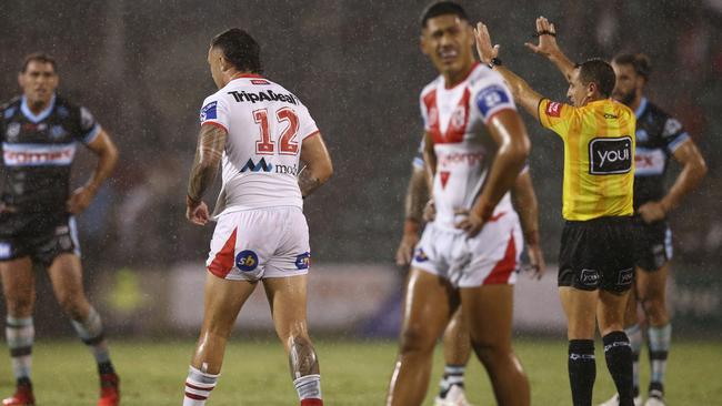 Jaydn Su'A is sent to the sin bin. Picture: Jason McCawley/Getty Images