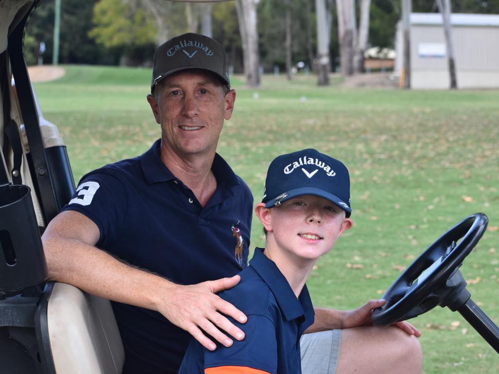 Dale Wilkinson with son Lucas, who will compete in the 10 years boys at the US Kids Golf Foundation Australian Open being played at the Rockhampton Golf Club on September 27 and 28.