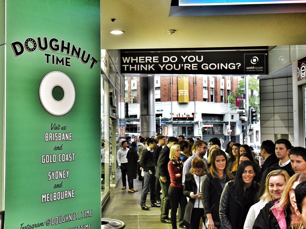 Huge lines for Doughnut Time at Sydney’s World Square in 2016. Picture: Supplied