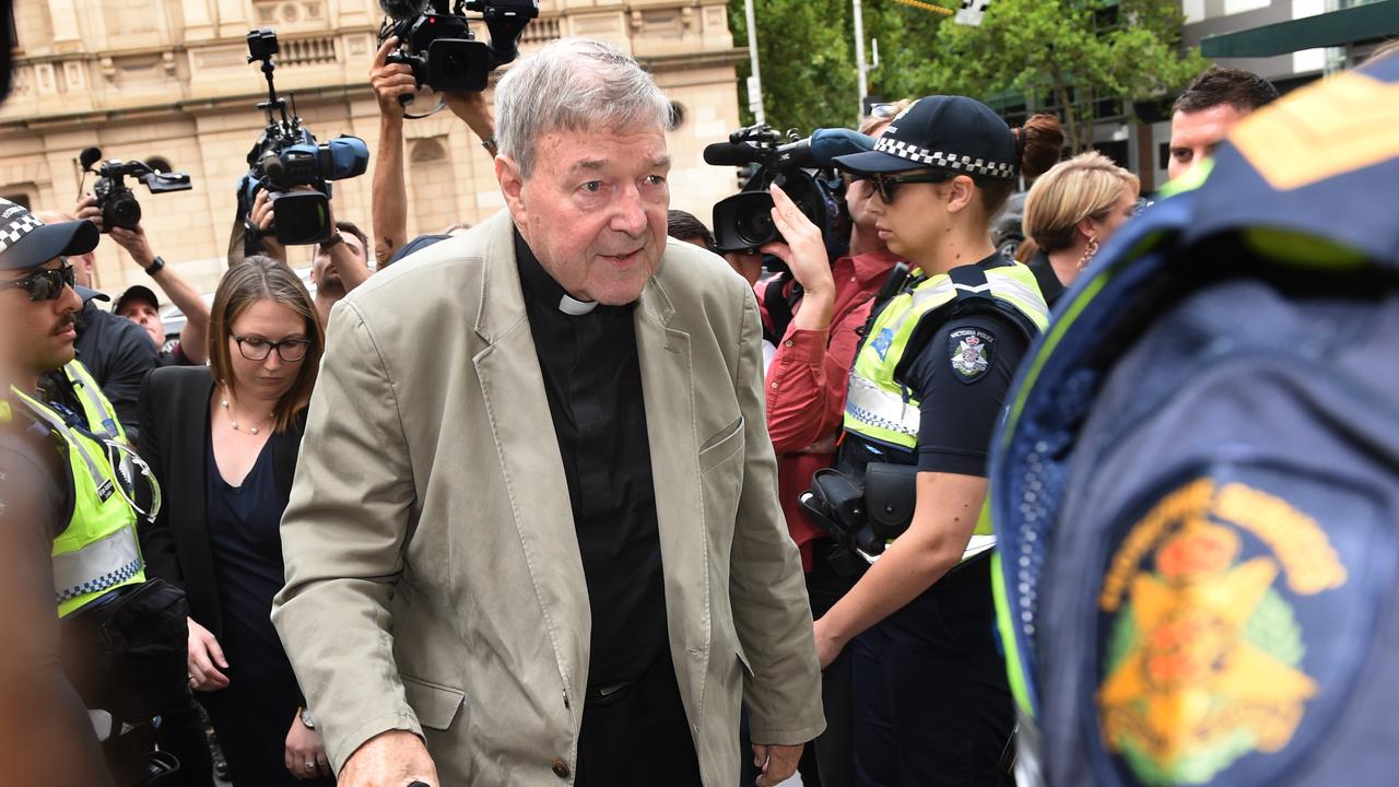 George Pell arrives at the Melbourne Magistrate Court. Picture: Tony Gough