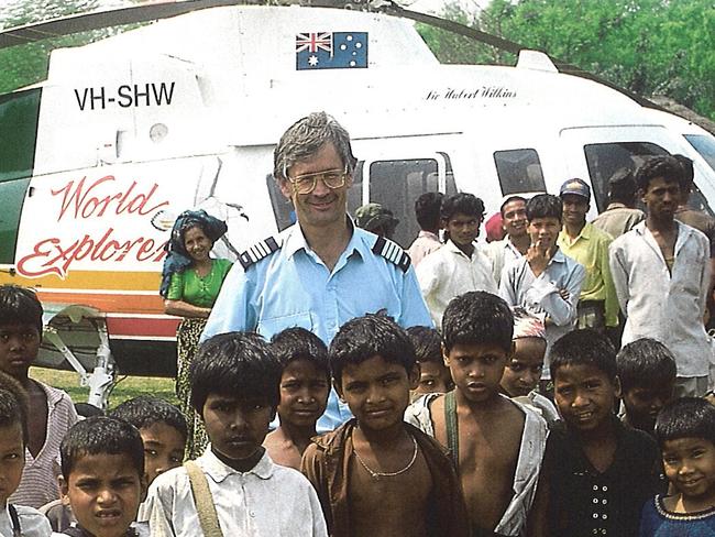 Dick Smith with one of his “SHW” helicopters.