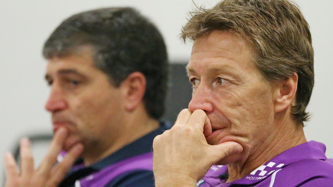 Storm football manager Frank Ponissi (left) and Storm coach Craig Bellamy. Picture: Getty