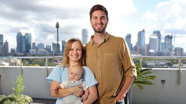 Happy family Alysha and Samuel Maybury with son Parker. Picture: Toby Zerna