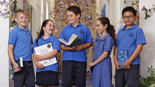 Students from Woollahra Public School. The school is again one of the top performing in the NAPLAN tests this year. L to R, Rufus Lamb, Amy Stynes, Ted Stynes, Ariella Kazanas and Theo Yung. Picture: Sam Ruttyn