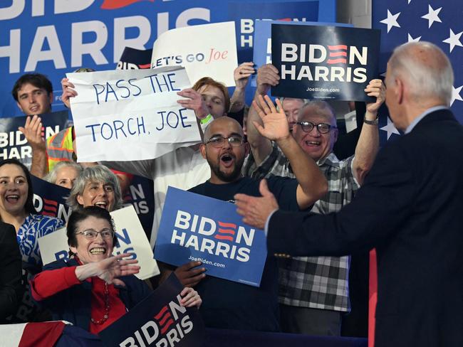 A supporter tells Joe Biden to quit during a campaign rally in Wisconsin. Picture: Saul Loeb (AFP)