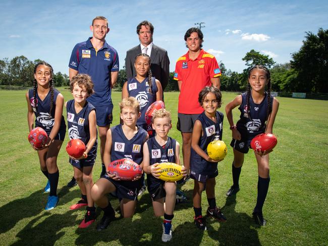 AFL CEO Gillon McLachlan visited the Coorparoo Australian Football Club for the announcement. PICTURE: Brad Fleet