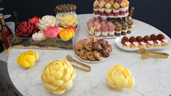 Flower-inspired food inside the Tabcorp marquee. Picture: Alex Coppel