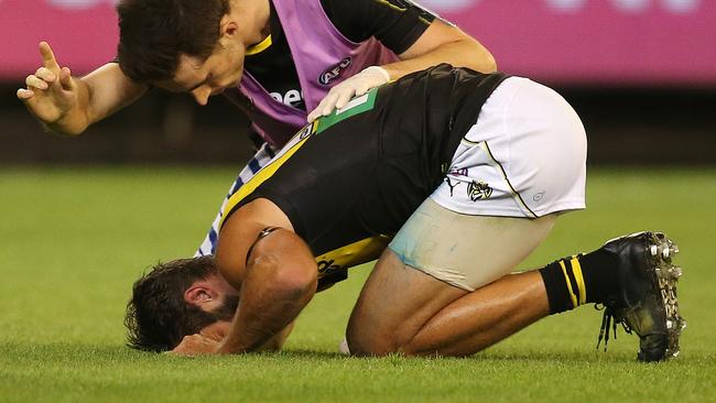 Alex Rance’s knee blow hit teammates hard. Pic: Michael Klein