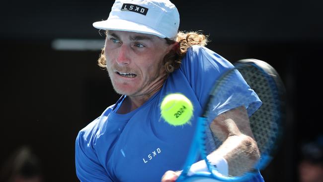 Australian Max Purcell is through to the second round of the Australian Open for the first time after a testing four-set battle with a qualifier. Picture: David Caird