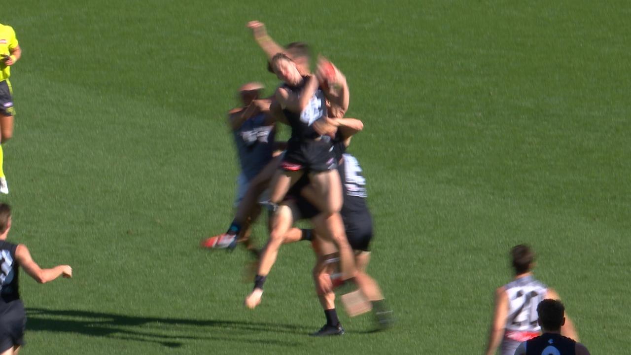 Sam Walsh showed courage to run back and mark the ball.