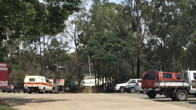 The scene at a Yatala oil reclaiming business where a man was killed this morning. Photo: Jessica Elder