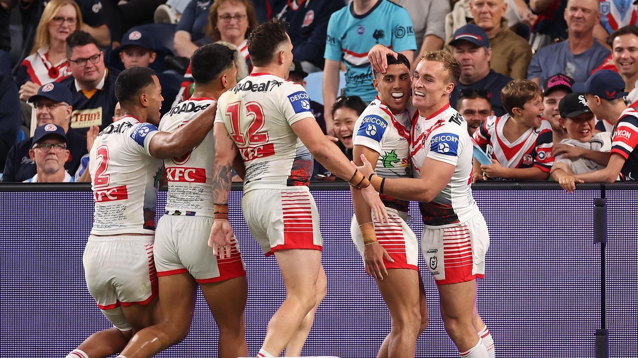 Tyrell Sloan was so good in the second half that rival fullback James Tedesco made sure to congratulate him after the game. Picture: Mark Kolbe/Getty Images