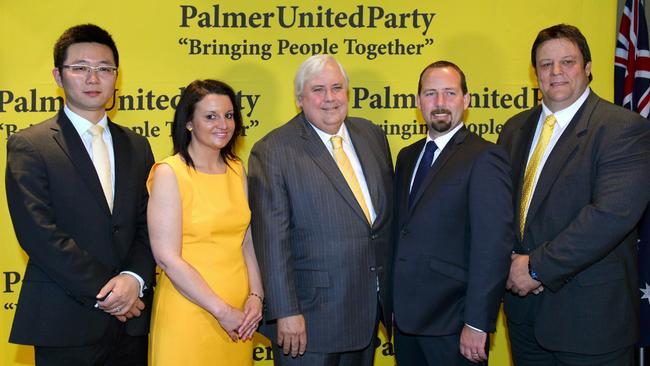 Dio Wang, Jacqui Lambie, Clive Palmer, Ricky Muir and Glenn Lazarus in 2013.