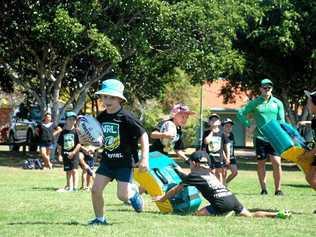 Kids enjoying a recent Titans clinic at Helensvale on the Gold Coast. The Titans are coming to Cudgen on Tuesday, April 19. Picture: Contributed